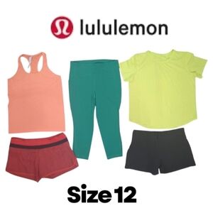 5 piece Lululemon Bundle Size 12 A mix of Bright Clothes For Running & Exercise